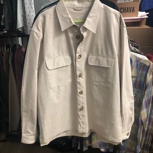 9TOFIVE Collegiate Wear Cream Lightweight Shirt Jacket with Relaxed Fit